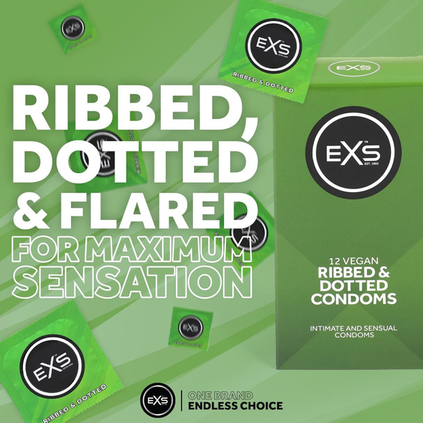 24 Exs Ribbed Dotted Flared Condoms | 2 x Pack of 12 | Vegan | Orgasmic Stimulation Condoms