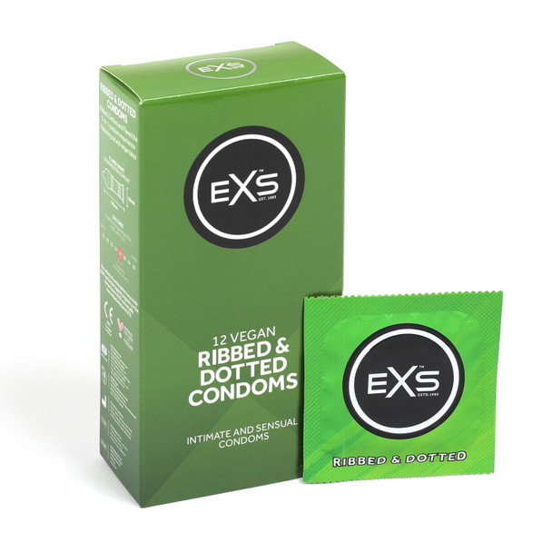 24 Exs Ribbed Dotted Flared Condoms | 2 x Pack of 12 | Vegan | Orgasmic Stimulation Condoms