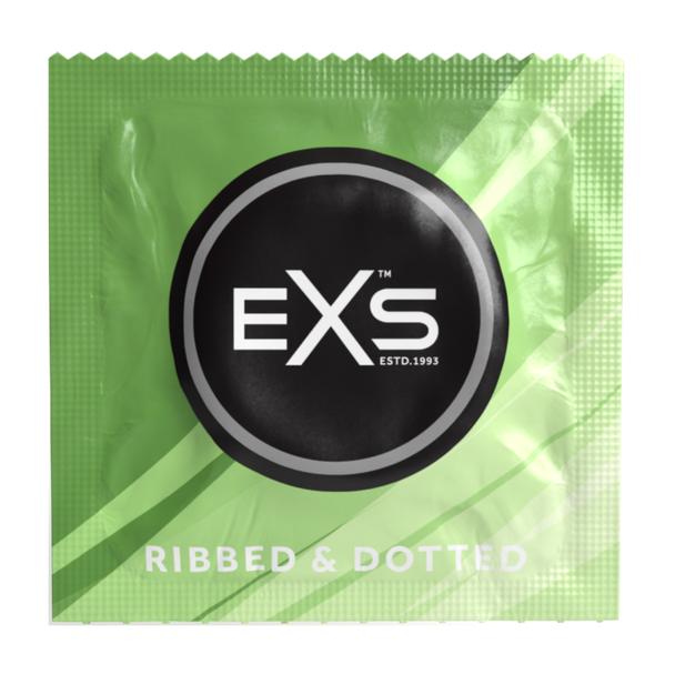 Exs Ribbed Dotted Flared Condoms | Pack of 12 | Vegan | Orgasmic Stimulation Condoms