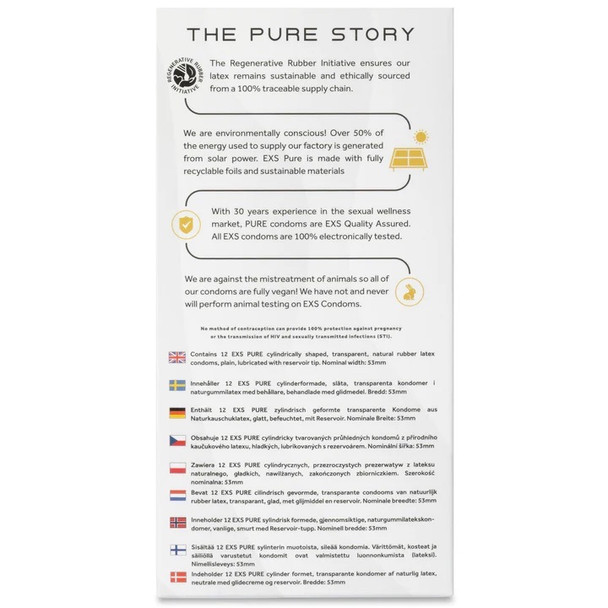 Exs Pure Condoms Box of 12 | Premium Ultra Thin Latex | Fully Sustainable Vegan
