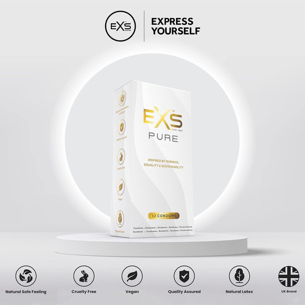Exs Pure Condoms Box of 12 | Premium Ultra Thin Sensitive Latex | Fully Sustainable Vegan