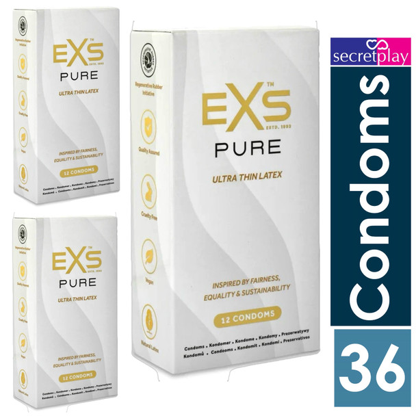 36 x Exs Pure Condoms | Premium Ultra Thin Sensitive Latex | Fully Sustainable Vegan