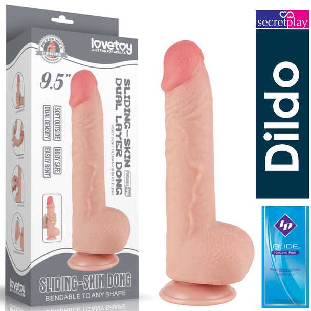 LoveToy 9.5'' Sliding Skin Dong Dildo Realistic With Testical Ball Suction Base Compatible Adult Sex Toy 