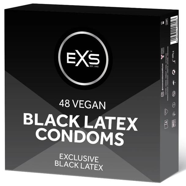 Exs Black Latex Condoms Box of 48 | Vegan Condoms | Black Coloured Regular Size
