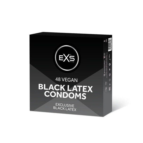 Exs Black Latex Condoms Box of 48 | Vegan Condoms | Black Coloured Regular Size