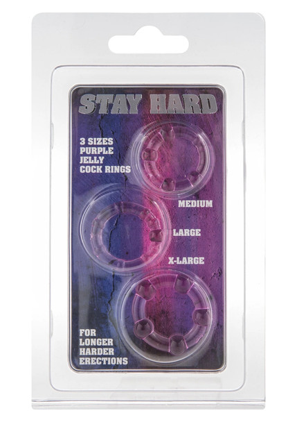 Stay Hard Penis Cock Ring Pack of 3 | Purple | Sensations Erection Reusable Ring