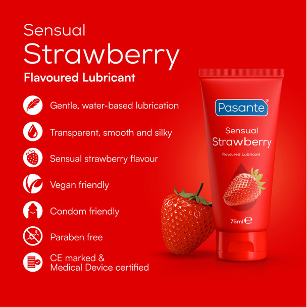 Pasante Sensual Strawberry Lube 75ml | Water Based Vegan Personal Sex Lubricants