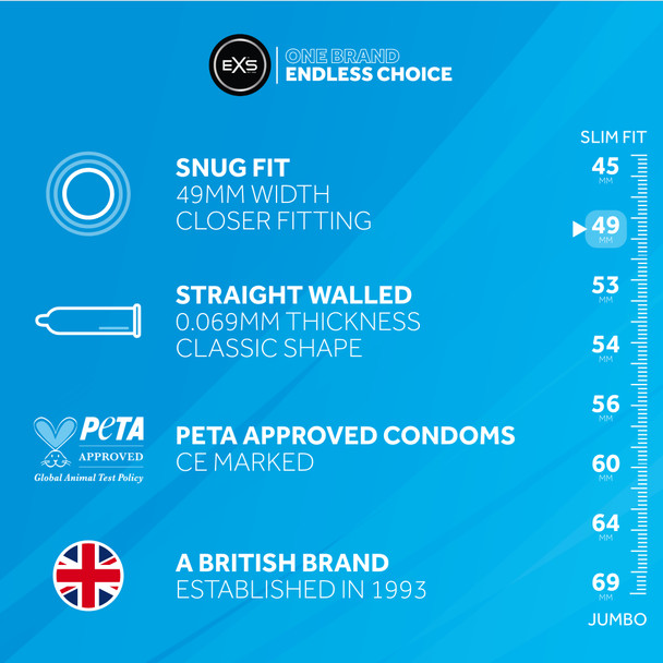 48 Exs Snug Fit Condoms Box | Smaller Size Tighter Trim Close Fit | Vegan