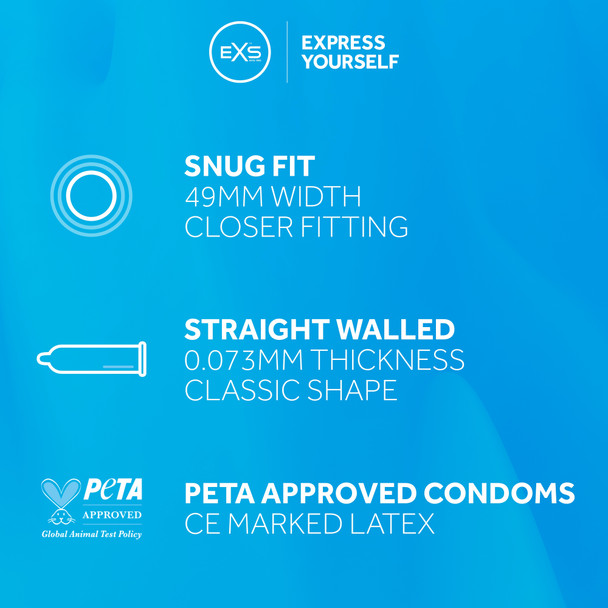 48 Exs Snug Fit Condoms Box | Smaller Size Tighter Trim Close Fit | Vegan