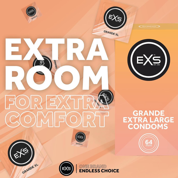 EXS Grande Extra Large 64mm Size Condoms Pack of 12 | Nominal width: 64mm