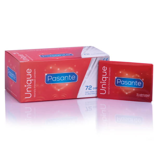 72 x Pasante Unique Condoms | Thinnest Ultra Sensitive | Non Latex Condoms |