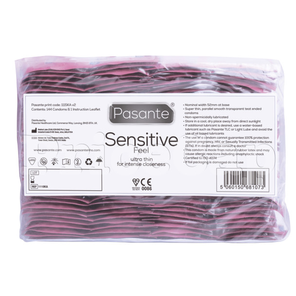 144 x Pasante Sensitive Feel Condoms | Ultra Thin Intense Feeling | Bulk Wholesale Condoms