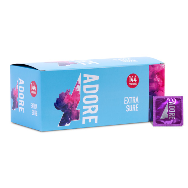 144 x Adore Extra Sure Condoms | Smooth Lubricated Latex Condoms | Wholesale Clinic Pack