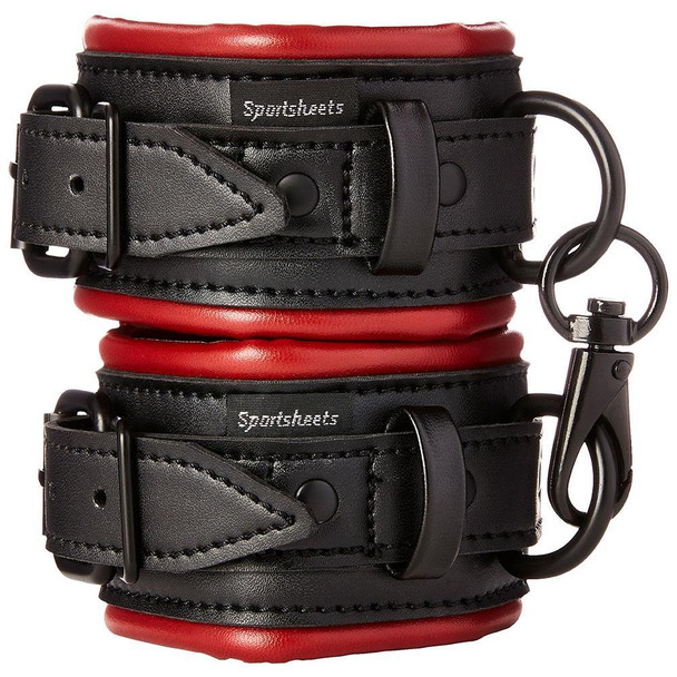 Sportsheets Saffron Leather HandCuffs | Red Bondage Restraints Wrists Handcuffs
