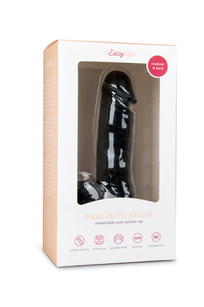  EasyToys Realistic Dildo 17.5cm Long - Black Suction Cup Strap-On Sex Toy Dildo