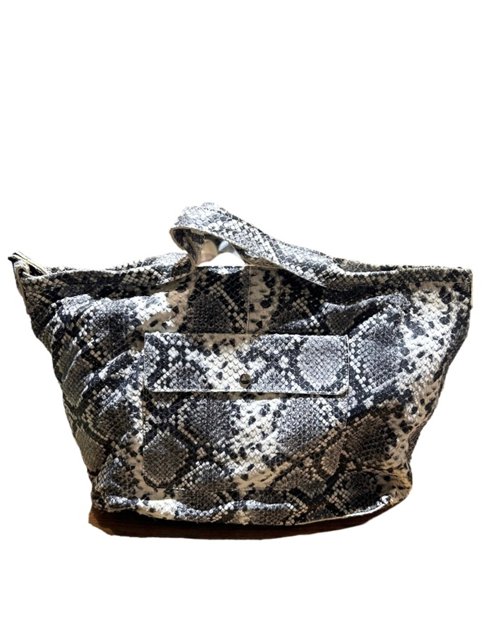 Black and Brown Patent Leather Snake Print Bag by Bobby Schandra