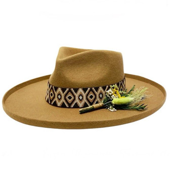 Large Brimmed Fedora Hat - Tan