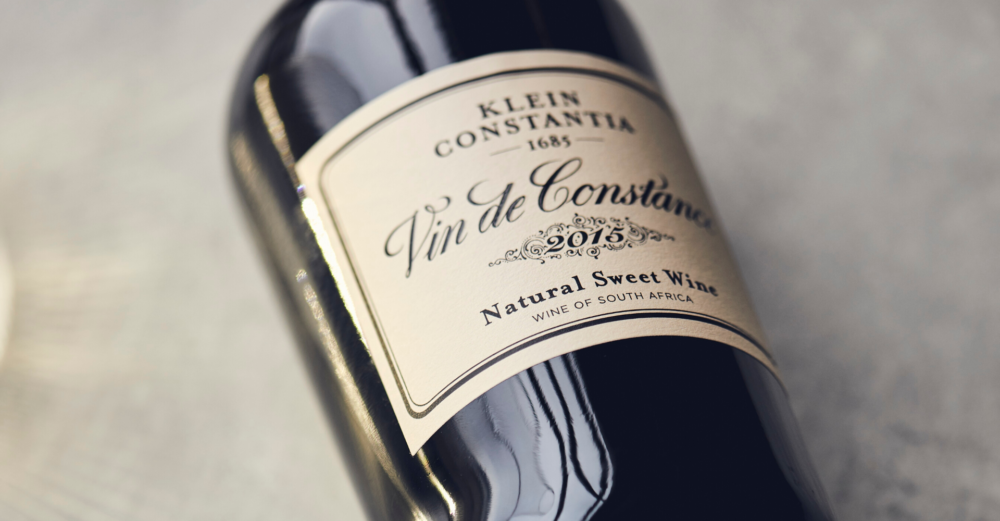 Closeup of the 2015 vin de constance wine bottle