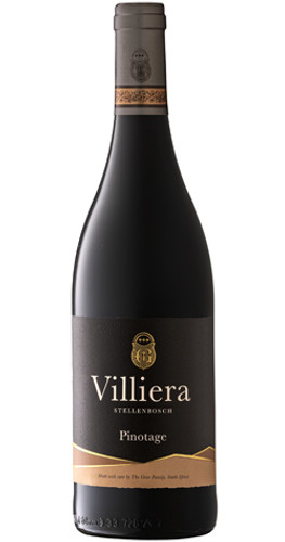 Bottle of Villiera Estate Pinotage 2021 from Stellenbosch with plum, oak spice and vanilla.