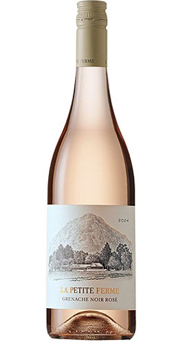 Bottle of La Petite Ferme Rose Grenache Noir 2024 from Franschhoek, with citrus, grapefruit and cotton candy.