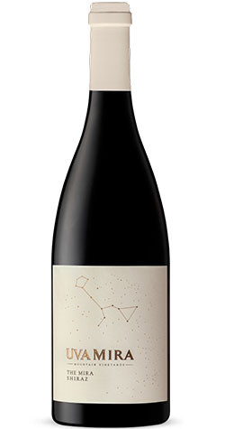 Uva Mira 'The Mira' Shiraz 2021 bottle from Stellenbosch, with aromas of raspberry, redcurrant, and white pepper spice.