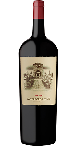 Waterford Estate The Jem 2017 Red Blend bottle from Stellenbosch, featuring dark chocolate, plum, and earthy aromas with velvety tannins.