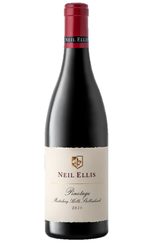 Bottle of Neil Ellis Pinotage 2020 from Bottelary Hills with black fruit, plum and herbs.