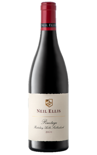 Bottle of Neil Ellis Pinotage 2020 from Bottelary Hills with black fruit, plum and herbs.