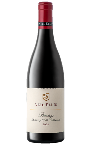 Bottle of Neil Ellis Pinotage 2020 from Bottelary Hills with black fruit, plum and herbs.