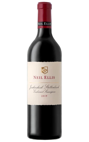 Bottle of Neil Ellis Jonkershoek Cabernet Sauvignon 2019 from Stellenbosch with black fruit and cedar.