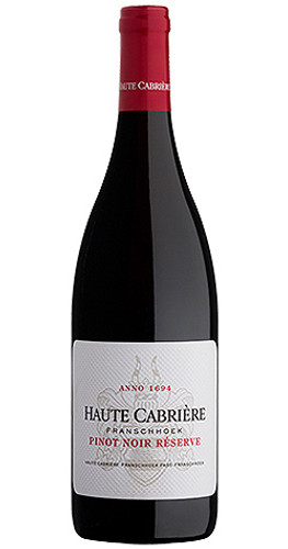 Bottle of Haute Cabriere Pinot Noir Reserve, Franschhoek 2020 red wine with dark fruit and spice.