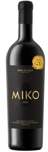 Bottle of Mont Rochelle 'MIKO' Red Blend 2020 from Franschhoek, with a blend of Cabernet Sauvignon and Cabernet Franc.