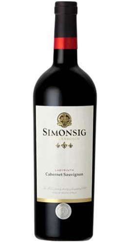 Simonsig Labyrinth Cabernet Sauvignon 2021 bottle from Stellenbosch, with aromas of blackberry, crème de cassis, violets, and oak toast.