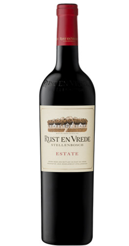 Bottle of Rust en Vrede 'Estate' Red Blend 2021 from Stellenbosch, with Shiraz, Cabernet and Merlot.
