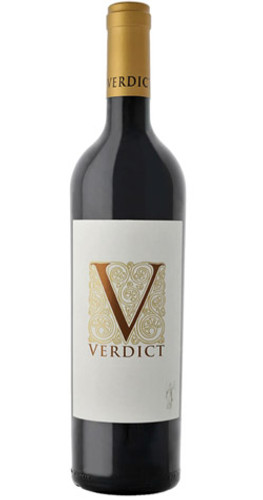 Bottle of La Petite Ferme 'The Verdict' Red Blend 2021 from Franschhoek, with violets and cherries.
