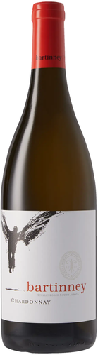 Bottle of Bartinney Chardonnay 2023 white wine from Stellenbosch with lemon curd and almond biscotti.