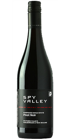Bottle of Spy Valley Pinot Noir 2022 from Marlborough, New Zealand.