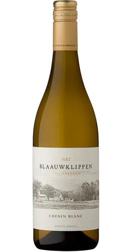 Blaauwklippen Chenin Blanc 2025 Stellenbosch white wine bottle from South Africa with fresh peach, pear, and citrus character