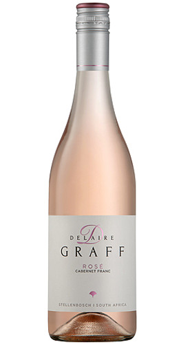 Bottle of Delaire Graff Cabernet Franc Rosé, Stellenbosch 2023 wine with fresh berry and floral notes.