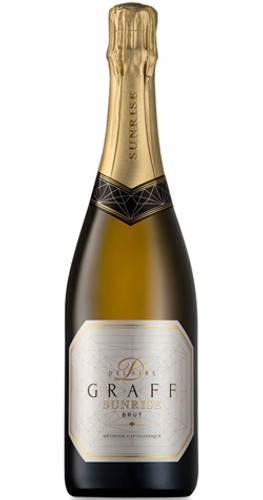 Bottle of Delaire Graff 'Sunrise Brut', Stellenbosch 2020 sparkling wine with citrus and brioche flavors.