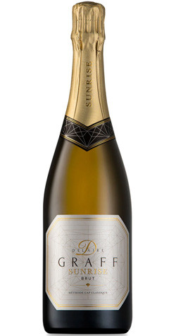 Bottle of Delaire Graff 'Sunrise Brut', Stellenbosch 2020 sparkling wine with citrus and brioche flavors.