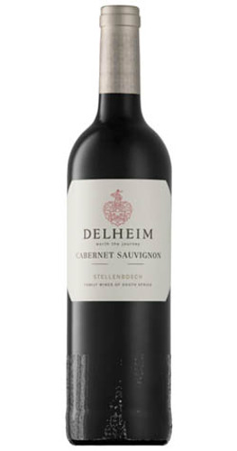 Bottle of Delheim Cabernet Sauvignon, Stellenbosch 2020 red wine with blackberry and oak flavors.