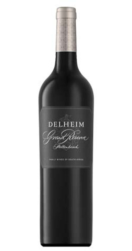 Bottle of Delheim 'Grand Reserve' Red Blend, Stellenbosch 2020 wine with dark fruit and oak.