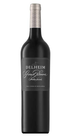 Bottle of Delheim 'Grand Reserve' Red Blend, Stellenbosch 2020 wine with dark fruit and oak.