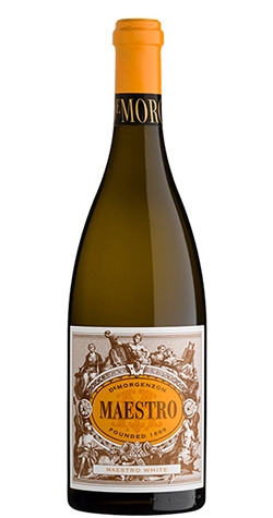 Bottle of De Morgenzon Maestro White, Stellenbosch 2020 wine with tropical and floral flavors.