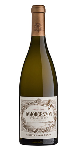 Bottle of De Morgenzon Reserve Chardonnay, Stellenbosch 2019 white wine with citrus and oak flavors.