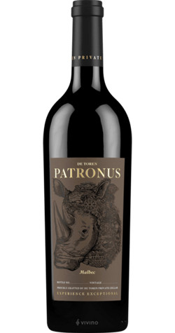 Bottle of De Toren 'Patronus' Malbec, Stellenbosch 2020 red wine with blackberry and oak flavors.