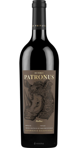 Bottle of De Toren 'Patronus' Malbec, Stellenbosch 2020 red wine with blackberry and oak flavors.