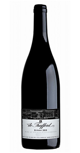 Bottle of De Trafford Syrah 393, Stellenbosch 2020 red wine with dark fruit and spice.
