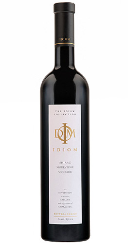 Bottle of Idiom SMV Red Blend, Stellenbosch 2014 red wine with red cherries, lavendar, pepper and nougat.